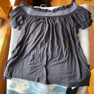 Size medium, color dark grey, off the shoulder top from American Eagle.